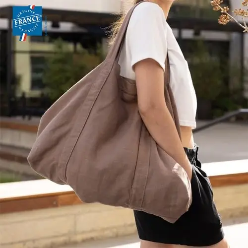 Grand sac cabas personnalisable couleur taupe made in france